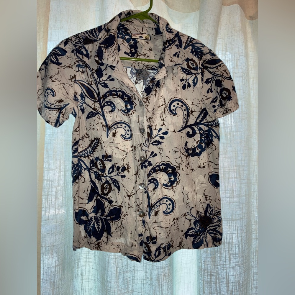 Caribbean Joe Blue and White Button Down Shirt